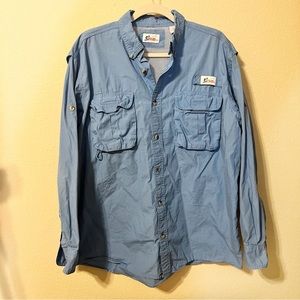 World Wide Sportsman Light Blue Button Down Fishing Shirt